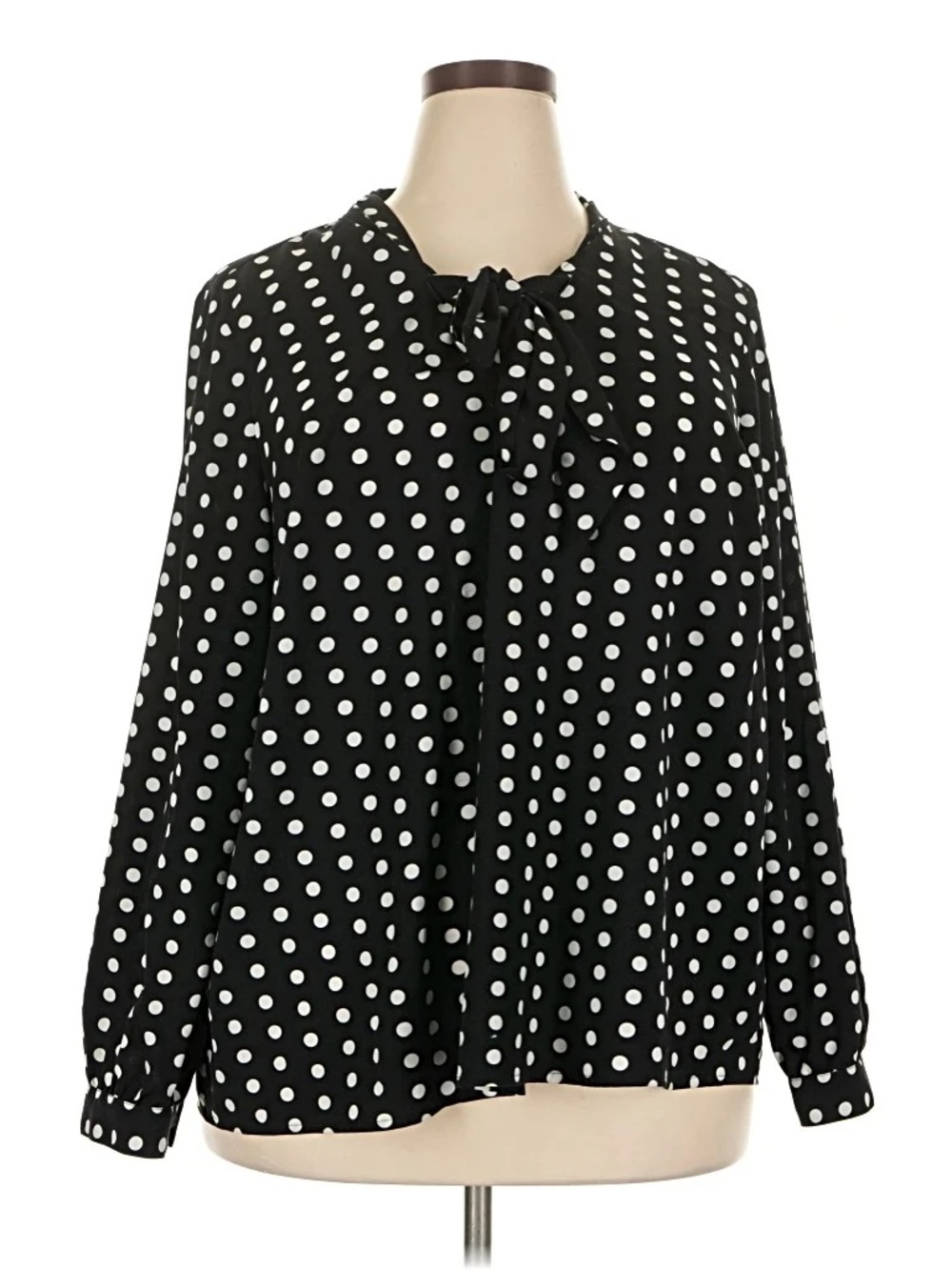 Lane Bryant Black Polka Dot Tie-Neck Blouse
